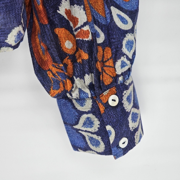 Farm Rio Pineapple Flowers High Neck Ruffles & Lace Blouse, EUC, size Small - Picture 8 of 13